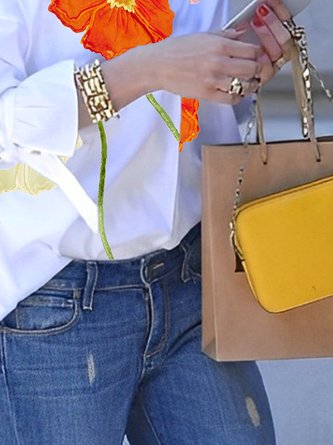 Urban Shirt Collar Floral Loose Blouse