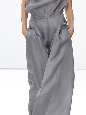 Elegant Loose Plain Long Wide Leg Pants