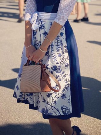 Elegant V Neck Lace-Up Floral Dirndl Dress Three Piece