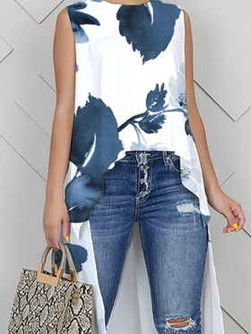Loose Casual Floral Crew Neck Tank Top
