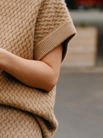 Turtleneck Plain Short Sleeve Loose Urban Sweater