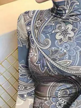 Turtleneck Printing Tight Casual T-Shirt