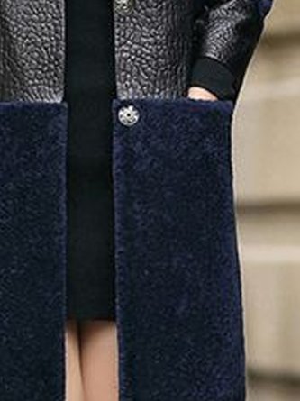 Color-Blocked Leather Trimmed Teddy Coat