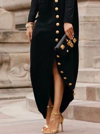 Urban Buttoned Stand Collar Dress