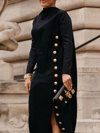 Urban Buttoned Stand Collar Dress