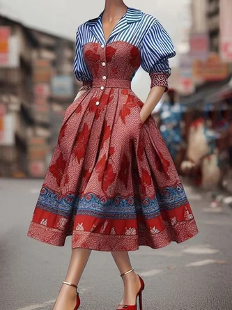 Elegant Random Print Midi Dress