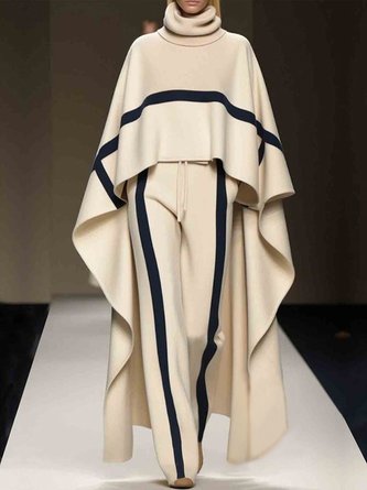 Turtleneck Raglan Sleeves Urban Loose Color Block Cape