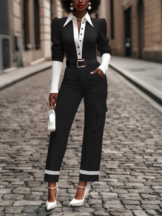 Color Block Urban Cargo Ankle Pants With No Belt