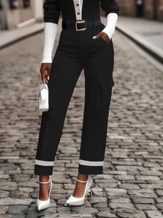 Color Block Urban Cargo Ankle Pants With No Belt