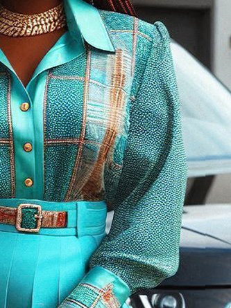 Printing Elegant Balloon Sleeve Shirt