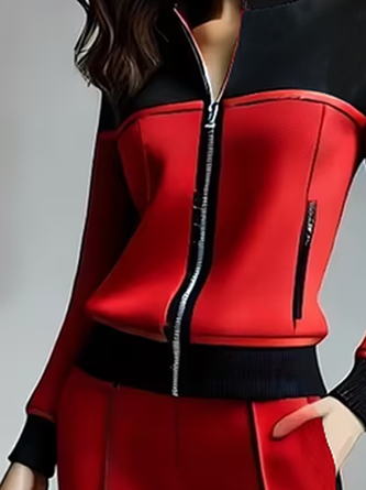 Casual Color Block Zipper Jacket
