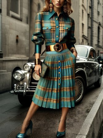 Urban Plaid Midi Skirt With No Belt