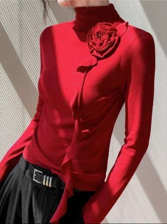 Elegant Plain 3D Floral T-shirt