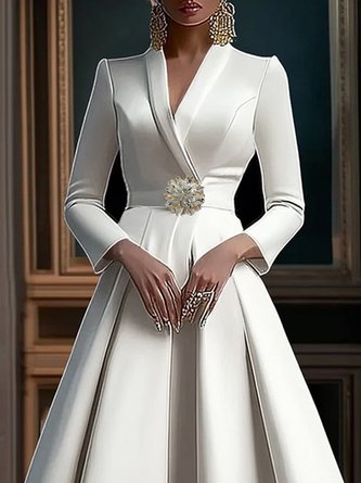Elegant Shawl Collar Satin Formal Dress