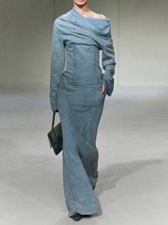 Urban Plain Irregular Craftsmanship Denim Top