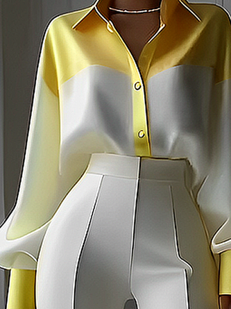 Satin Urban Balloon Sleeve Color Block Shirt