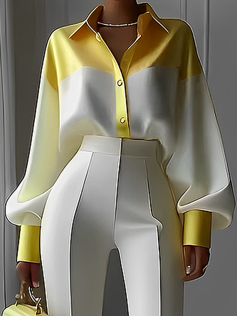 Satin Urban Balloon Sleeve Color Block Shirt