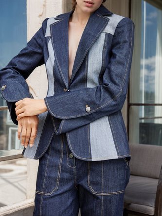 Urban Lapel Collar Color Block Denim Coat