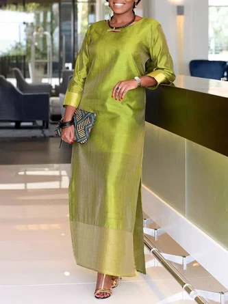 Elegant Satin Crew Neck Maxi Dress