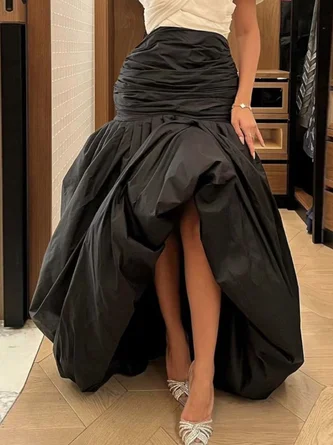 Elegant Gathered Plain Maxi Skirt