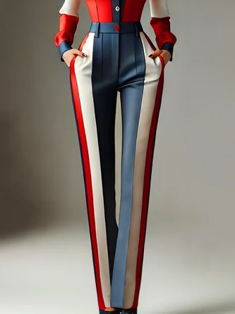 Urban Color Block Printing Slim Fit Pants