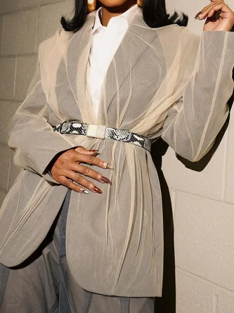 Urban Split Joint Plain Shawl Collar Blazer No Belt