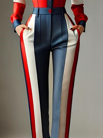 Urban Color Block Printing Slim Fit Pants