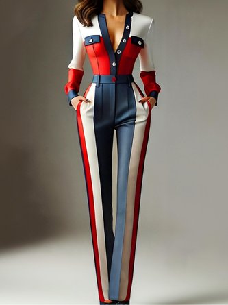 Urban Color Block Printing Slim Fit Pants