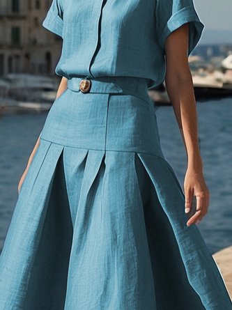 Casual Gathered Cotton And Linen Plain Maxi Skirt