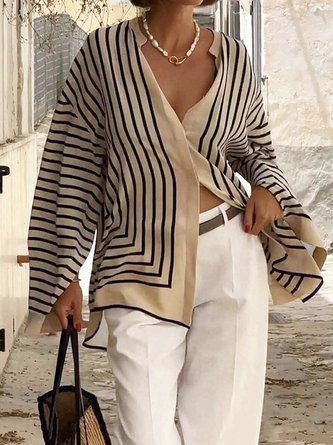 Urban Striped Printing Bell Sleeve Shirt
