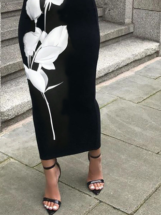 Casual Floral Midi Skirt