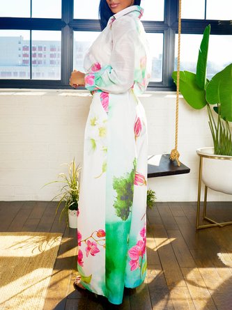 Vacation Floral Wide Leg Pants With Belt