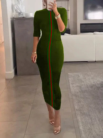 Casual Color Block Classic Tight Crew Neck Bodycon Dress