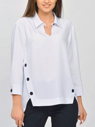 Casual Plain Buttoned Irregular Craftsmanship Blouse