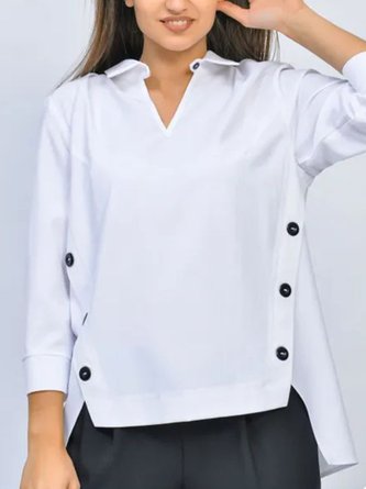 Casual Plain Buttoned Irregular Craftsmanship Blouse