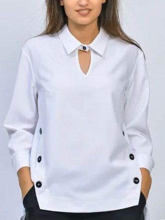 Casual Plain Buttoned Irregular Craftsmanship Blouse