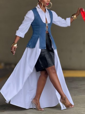 Cotton Casual Floral Side-Slit Loosen Shirt