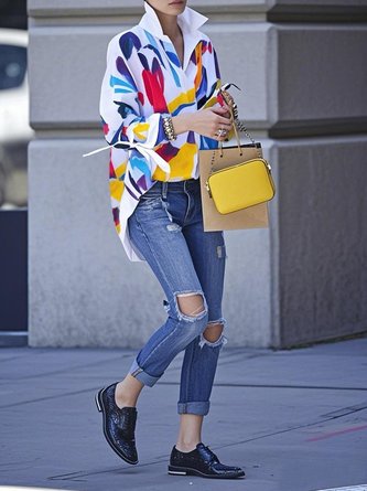 Urban Abstract Printing Shirt Collar Shirt