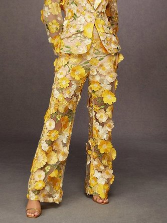 Elegant Floral Embroidery Pants