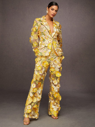 Elegant Exquisite Embroidered Floral Lapel Blazer