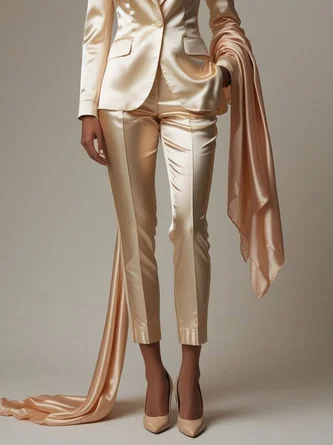 Satin Elegant Straight Pants No Scarf