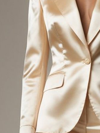 Elegant Satin Plain Lapel Collar Blazer No Scarf