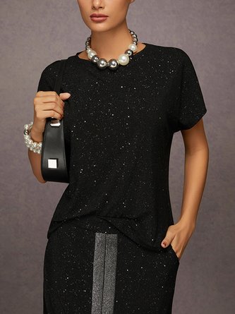 Elegant Silver-Stamped Raglan Sleeve Blouse