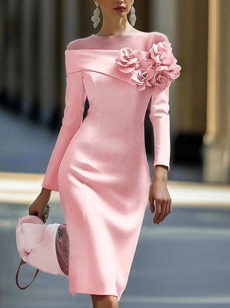 Elegant 3D Floral Crew Neck Formal Dress