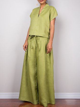 Casual Plain Cotton And Linen Wide Leg Fashion Pants