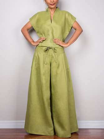 Casual Plain Cotton And Linen Wide Leg Fashion Pants