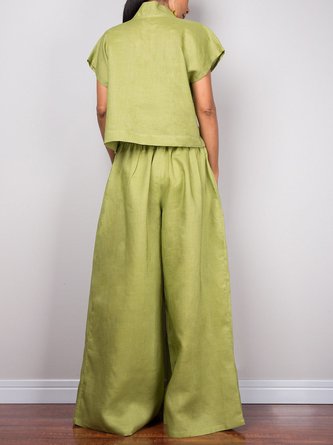 Casual Plain Cotton And Linen Wide Leg Fashion Pants