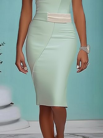 Elegant Color Block Split Joint Asymmetrical Midi Party Dress With Brooch