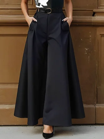 Urban Plain Wide Leg Pants No Belt