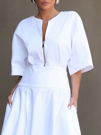 Cotton Urban Plain Raglan Sleeve V Neck Maxi Dress